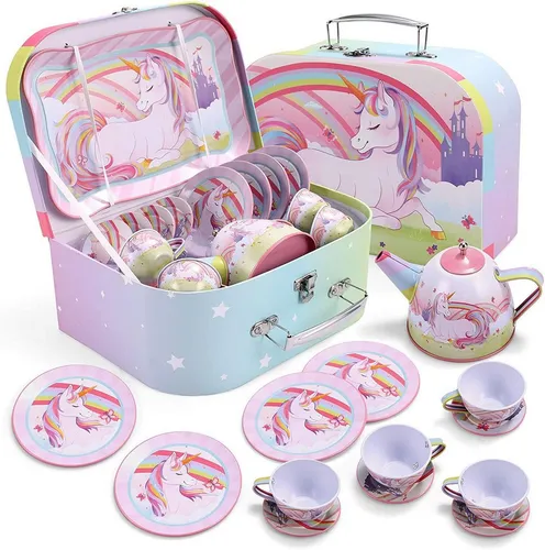 JOYIN 15-teiliges Einhorn Wackelkäfer Teeservice - Spielzeug-Tee-Sets für fantasievolles Rollenspiel, mit magischen Einhorn-Motiven, fördert Kreativität und soziale Fähigkeiten der Kinder.