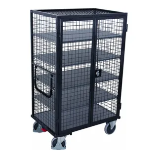 VARIOfit Etagenwagen mit Flügeltüren und 5 Ladeflächen, anthrazitgrau - Robuster Etagenwagen mit vergitterten Flügeltüren und 5 variablen Ladeflächen. Ideal für den professionellen Einsatz und bietet hohe Flexibilität durch einen abschließbaren Drehgriff.