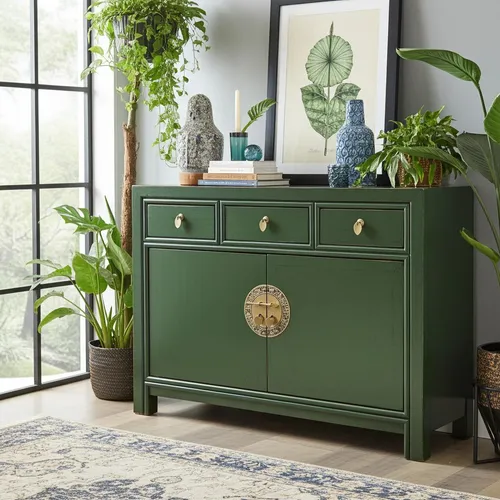 OPIUM OUTLET Chinesische Kommode Asia Sideboard – Vintage Möbel in Crocodile-Green