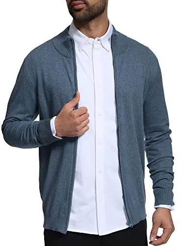 Indicode Herren Lau Strickjacke mit Stehkragen - Cardigan für Männer in China Blue Mix - Strickjacke für Herren im Regular Fit, aus 80% Baumwolle, ideal für lässige Looks und umweltfreundlich durch recycelte Materialien.