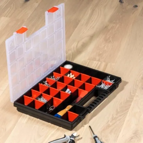 Werkzeug- und Werkstatt-Organizer KNO40305S - Werkzeugkoffer, stapelbar und mit praktischem Griff für einfache Handhabung, ideal für Ordnung in Werkstatt und Zuhause.