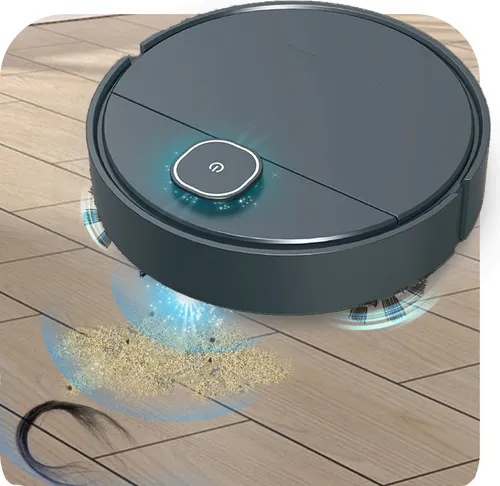 AIORBER Saugroboter, Kehren, Wischen, Staubsaugen, automatische Reinigung, Kehrroboter, geräuscharm, für Böden, Teppiche, 25x25x6,5cm, Marineblau