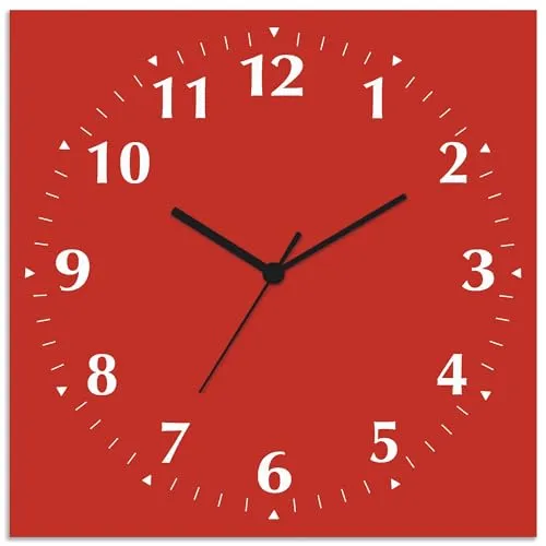 ARTLAND Wanddeko Wanduhr ohne Tickgeräusche Alu Quarzuhr 30x30 cm Quadratisch Lautlos 12 Ziffern Farbig Schlichtes Design Rot S7KJ