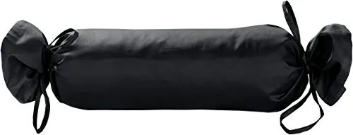 Mako Satin Rollen Kissenbezug 15x40 - Nackenrollenbezug Baumwolle 100% mit Schnüren - Bezugnackenrolle einfarbig Anthrazit - Made in EU