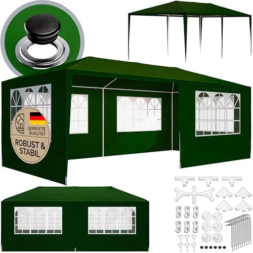 CASARIA® Pavillon 3x6m UV-Schutz 18m² Dachösen Wasserabweisend 6 Seitenteile Stabil Festival Festzelt Partyzelt Fenster Gartenzelt Fest Grün