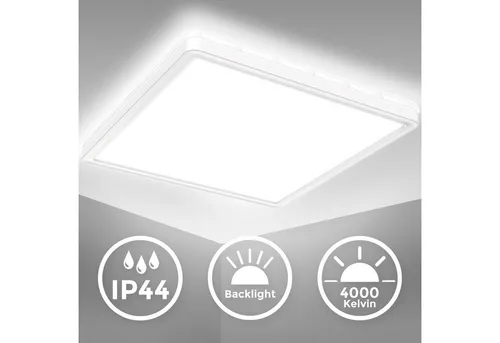 B.K.Licht Deckenlampe für Bad - Ultraflaches LED Panel mit Indirektlicht - Lampen - Genießen Sie mit dieser ultraflachen LED Deckenlampe angenehmes indirektes Licht und eine helle Ausleuchtung. Ideal für Bad, Küche oder Büro mit IP44 Schutz.