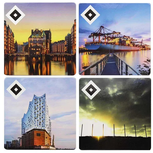 HSV Untersetzer Hamburg 4er-Set Glasuntersetzer Tasse Kork Stadt HSV Fanartikel