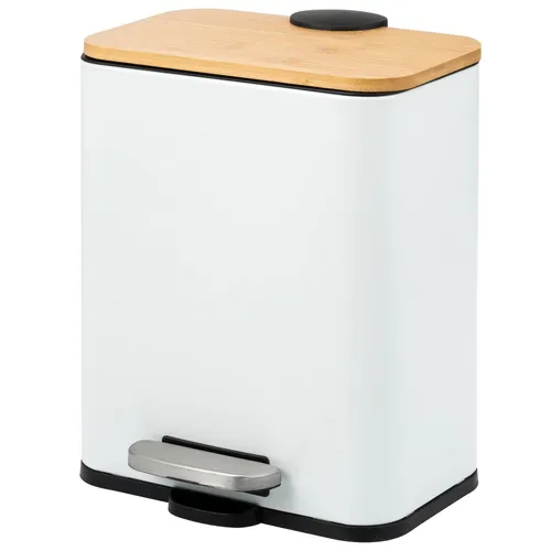 bremermann Kosmetikeimer mit Soft-Close Bambusdeckel - Haushaltszubehör: 5 Liter Treteimer mit Fußpedal für komfortable Entsorgung und geräuschlosem Schließen, ideal für Bad, Küche oder Büro.
