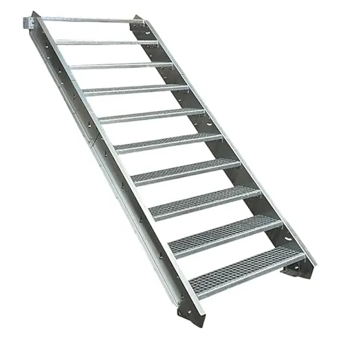 SRM Design Außentreppe 10 Stufen Stahltreppe 80 cm Breite - Robuste Stahltreppe mit 10 Stufen, ideal für den Außenbereich. Verzinkt und korrosionsgeschützt, perfekt für Garten oder gewerbliche Anwendungen. Einfache Montage und Anpassung der Geschosshöhe.
