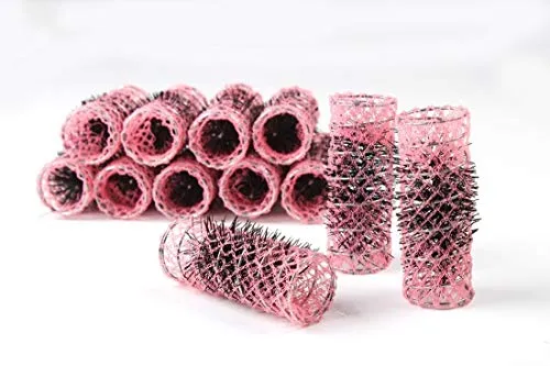 Unbekannt 12 Stück Pink Lockenwickler mit integrierter Bürste - Medium (2.8cm diameter) - Nylon - Bürstenförmig - für Locken - 12 Wickler mit besserem Halt im Haar