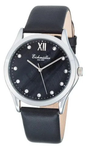 Eichmüller Quarzuhr Damenuhr RE1140, Elegante Armbanduhr mit Zirkonia, Schwarz, 39 mm - Elegante Damenarmbanduhr mit 39 mm Durchmesser und funkelnden Zirkonia-Akzenten. Ideal für besondere Anlässe und den täglichen Gebrauch. Hohe Präzision dank hochwertigem Quarzwerk.