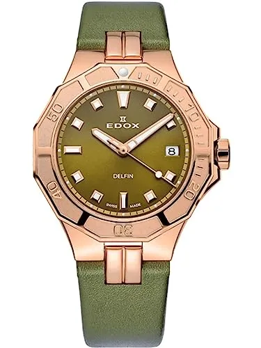 Edox Analog mid-37098 - Elegante Edox Armbanduhr für Damen, 38 mm, wasserdicht bis 20 ATM und mit Kalenderfunktion – ideal für stilbewusste Taucherinnen.