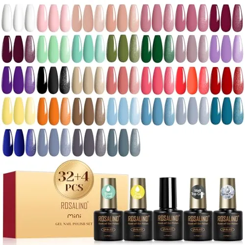 ROSALIND UV Nagellack Set, 36 Stück Gel-Nagellack Lila Blau Nude Weiß Rot Grün Braun Grau Farbgel Gelnägel,Soak-Off UV/LED Mini Gel Nail Polish Nagel Design Geschenk