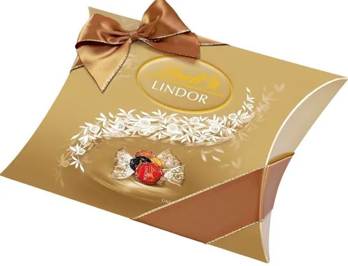 Lindt Lindor Kissenpackung Mischung 25 Kugeln - Marzipan & Pralinen, hochwertige Geschenkverpackung mit einer köstlichen Mischung aus zartschmelzenden Lindor Kugeln in Milch, Dark 60%, Weiß und Noisette.