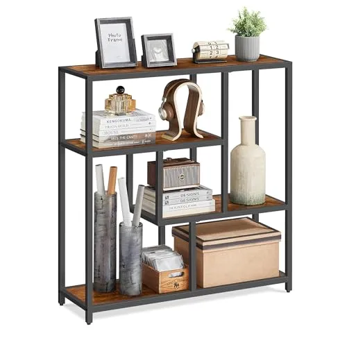 VASAGLE Bücherregal, Regal mit 4 Ablagen, Standregal, 30 x 100 x 103 cm, Aufbewahrungsregal, für Wohnzimmer, Büro, Schlafzimmer, Küche, vintagebraun-tintenschwarz LLS134B01V1