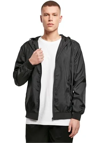 Build Your Brand Herren Übergangsjacke Windrunner, Männer Windjacke mit Kapuze, Funktionsjacke für Männer, Blk/blk, XS