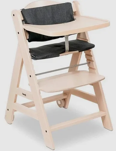 hauck Beta+ Hochstuhl Set, Whitewashed - Mitwachsender Hochstuhl aus FSC-zertifiziertem Buchenholz, für Kinder ab 6 Monaten bis 90 kg, mit komfortablem Sitzkissen und großem Essbrett – ideal für sicheres Essen und Spielen.