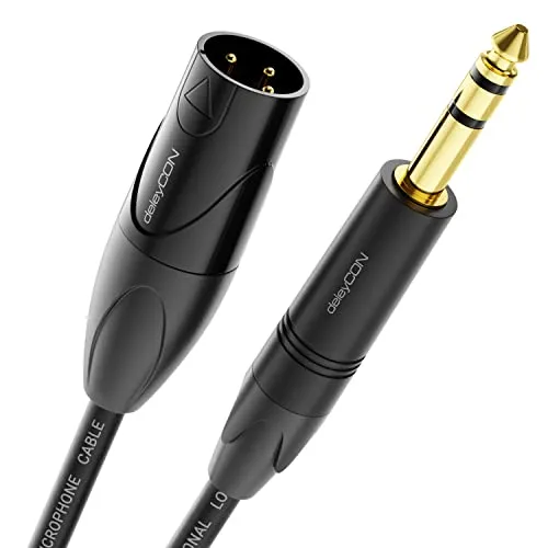 deleyCON 2m XLR auf 6,35mm Klinke Stereo - Mikrofonkabel Audio Adapter Kabel AUX - Studio Qualität - aus reinem OFC Kupfer (AWG24) XLR Stecker auf Klinke 6,35mm Stecker - Metallverriegelung