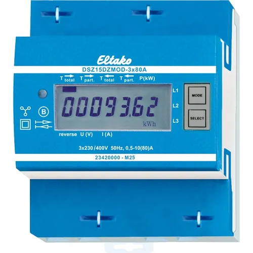 Eltako DSZ15DZMOD-3x80A MID Drehstromzähler - Drehstromzähler mit Modbus-Schnittstelle, misst bis zu 3x80A, ideal für präzise Energieüberwachung und effiziente Nutzung in Installationsschränken.