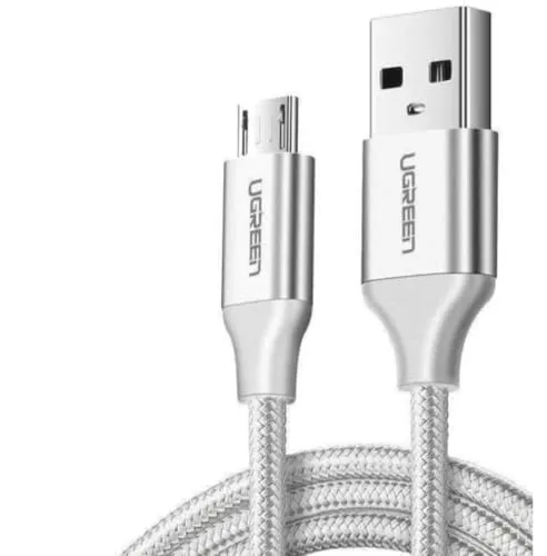 UGREEN 2.4A USB-A & Micro USB Geflochtenes Daten- und Ladekabel, 2 Meter, Weiß, 60153
