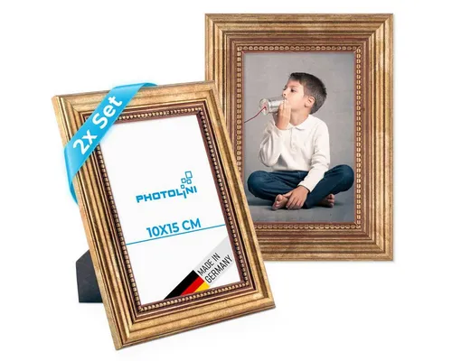 PHOTOLINI Bilderrahmen 2er Set Massivholz-Rahmen im edlen Barock-Design