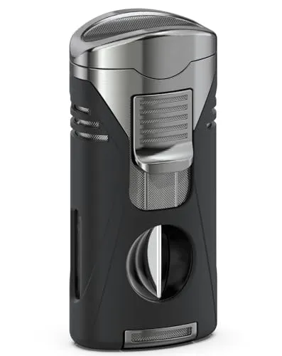 Sturmfeuerzeug mit V-Cutter, 4 Jetflame Jet Gasfeuerzeug, Sturmfeuerzeug Gas Nachfüllbar, Ohne Gas