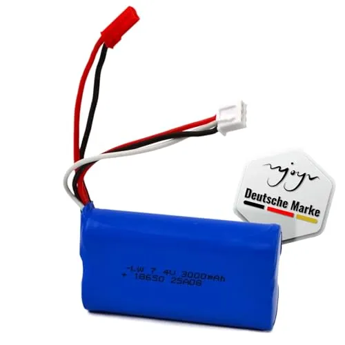 7.4V 3000-mAh 2S Lithium-Ionen Akku, Wiederaufladbarer 18650 Li-Ion Akkupack Batterie m. JST-Stecker f. Modellbau, RC Fahrzeug, Hubschrauber, Drohne, Auto, Monstertruck, Bagger, Boot, Buggy, Spielzeug