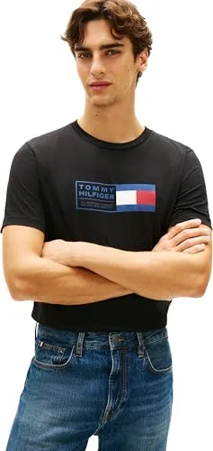 Tommy Hilfiger Herren Brand Love Text Box Tee Mw0mw42366 S/S T-Shirt, Schwarz, L - Authentisches Tommy Hilfiger T-Shirt aus nachhaltiger Produktion, ideal für den täglichen Gebrauch und modisch vielseitig kombinierbar.