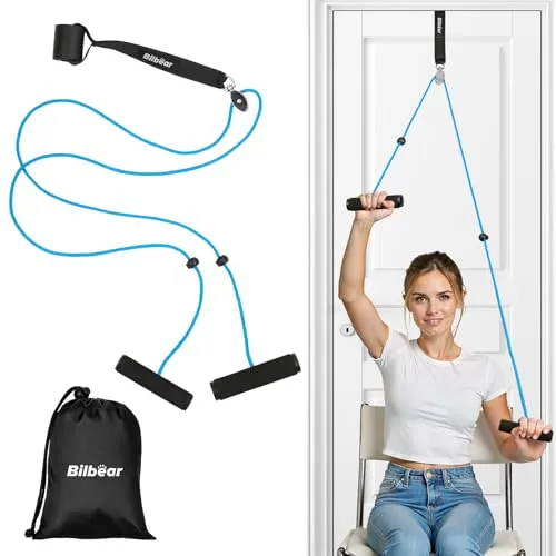 Bilbear Schultertrainer Pulley Seilzug für Physiotherapie,Schulter Seilzug Fitness für Rehabilitation,Armtrainer Seilzug über Tür für Zuhause,Steigerung der Schulterbeweglichkeit,gepolsterten Griffen