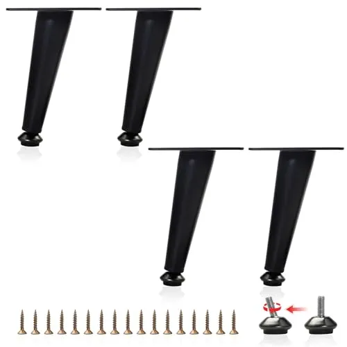 Hippodance 4 Stück Möbelfüße 15 cm – Aluminiumlegierung Möbelbeine, Schrankfüße, Tischbeine, Sofabeine, Stuhlbeine, Schwarz, mit Schrauben zur einfachen Montage