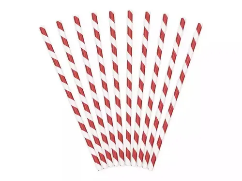 Słomki papierowe czerwone 19,5cm 10szt PartyDeco 5901157494382