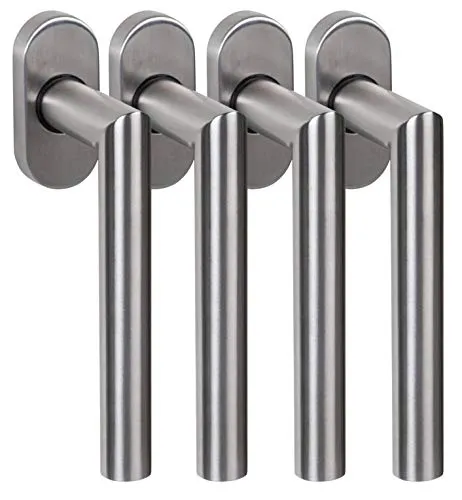 Edelstahl Fenstergriff Set FG 4 L-Form – 4 Stück - Hochwertige Fensterbeschläge aus gebürstetem V2A-Edelstahl mit präziser 90° Einrastmechanik, ideal für langlebige und elegante Fensterlösungen.