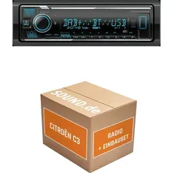 Kenwood KMM BT508DAB Autoradio Einbaupaket für Citroën C3 - Komplette Lösung für den Austausch Ihres Autoradios im Citroën C3 (2002-2005). Enthält alle notwendigen Adapter und Zubehör für eine einfache Installation, inklusive Bluetooth und DAB+ für modernen Musikgenuss.