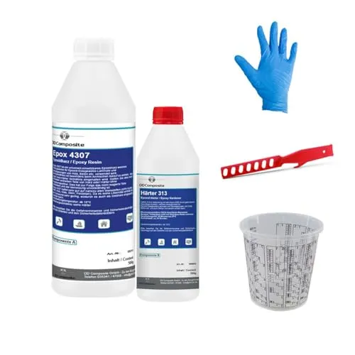 Epoxidharz 750g incl. Handschuhe Rührer Mischbecher Reparatur von Emaille, Keramik, Porzellan, Mineralguss, Acryl, GFK, Duschbecken, Fliesen
