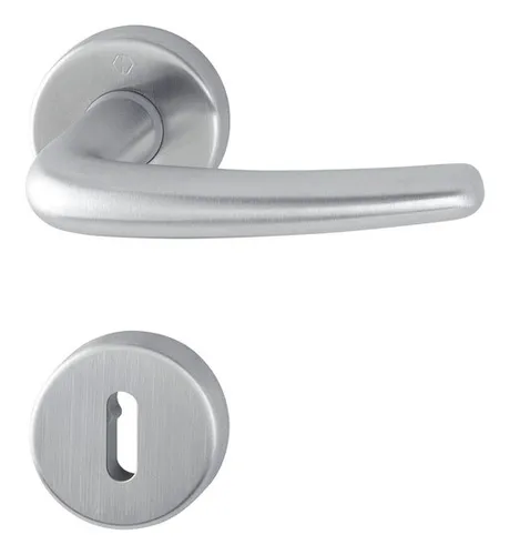 Hoppe Denver Edelstahl-Rosetten-Türgriff-Garnitur E1310Z - Türsicherungen mit ovalem Bart, elegantes mattes Design und Schlüsselrosetten für sichere Innentüren.