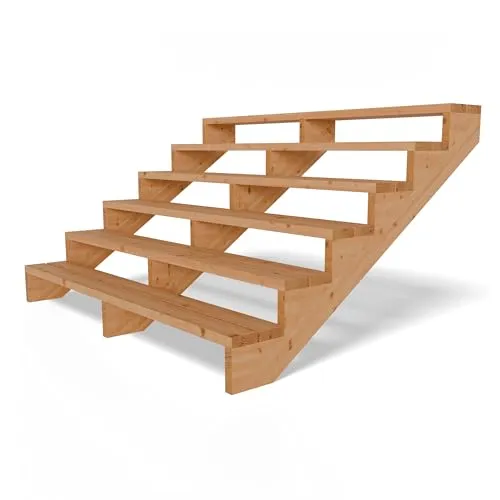 Gartenwelt Riegelsberger Terrassentreppe Breite 190 cm Treppe mit 6 Stufen Geschosshöhe 106 cm Massivholz Lärche Komplett-Set Wangen, Bohlen & Schrauben