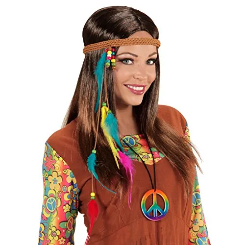 Amakando Indianer Kopfschmuck - bunt - Flower Power Haarband Pocahontas Haarschmuck Federschmuck 70er Jahre Kopfband Schmuck Kostüm Accessoire Damen Hippie Stirnband mit Federn