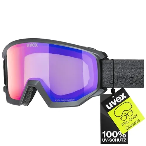 Uvex athletic FM - Skibrille für Damen und Herren - Filterkategorie 2 - verspiegelt - schwarz matt dl/rubinrot-klar - one size