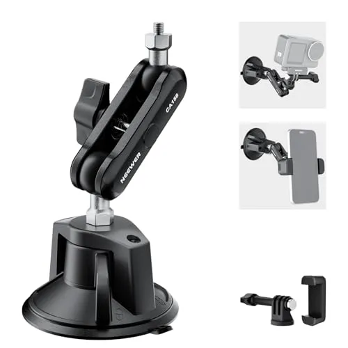 NEEWER Saugnapf Handy Halterung und Kamerahalterung kompatibel mit GoPro DJI Insta360 iPhone, Auto Smartphone Mount mit Action Cam Adapter, 360° Magic Arm für POV Windschutzscheibe Vlogging CA158