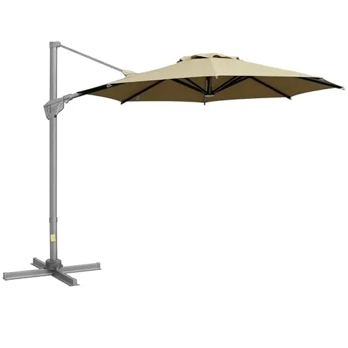 Outsunny Sonnenschirm Ø298 cm Kurbelschirm - Sonnenschirm mit 360°-Drehung und verstellbarem Neigungssystem für optimale Schattenplatzierung, ideal für Garten und Terrasse.