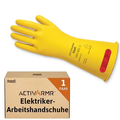 Ansell Activ ARMR RIG014Y100 Elektrikerhandschuh Größe 10 - Isolierhandschuhe für Elektromonteure, aus Naturgummilatex für optimale Flexibilität und zertifiziert bis 1000 V, ideal für sichere Arbeiten unter Spannung.