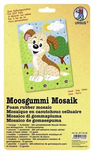 BASTELMAPPE MOOSGUMMI MOSAIK HUND BASTELN KLEBEN NACH ZAHLEN NEU