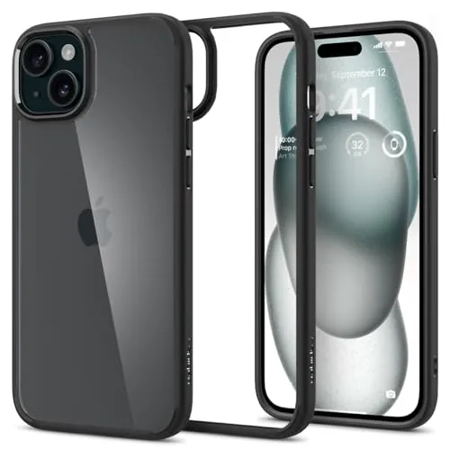 Spigen für iPhone 15 Ultra Hybrid Hülle [Anti-Yellowing] Case Handyhülle Schutzhülle Cover Transparent Durchsichtig Dünn Slim -Matte Black