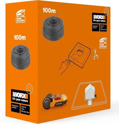 Worx Kabelverbinder-Sortiment WA0178 - 100m Begrenzungsdraht für Landroid Mähroboter - Kabelverbinder für den Außenbereich, ideal für die präzise Begrenzung Ihres Rasenmähroboters. Robuster Draht in Schwarz für eine langlebige Nutzung.