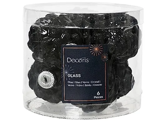 6er Set Weihnachtsbaumbomben aus Glas 7cm Schwarze Weihnachtszapfen