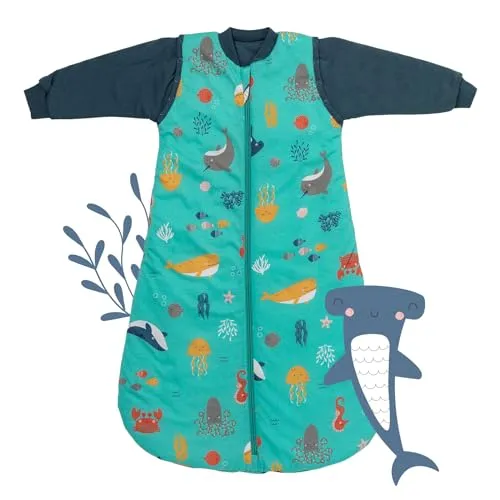 schlummersack Kinder Schlafsack Baby ganzjährig 130 cm Meerestiere | Ganzjahresschlafsack Baby mit Ärmel abnehmbar 2.5 Tog Baby Schlafsack ganzjährig | Ganzjahres Schlafsack Baby