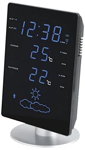 Technoline WS 6820 - Wetterstation mit Innen- und Außentemperatur, blauer LED-Anzeige und zwei Weckalarmen, modern und elegant für jeden Haushalt