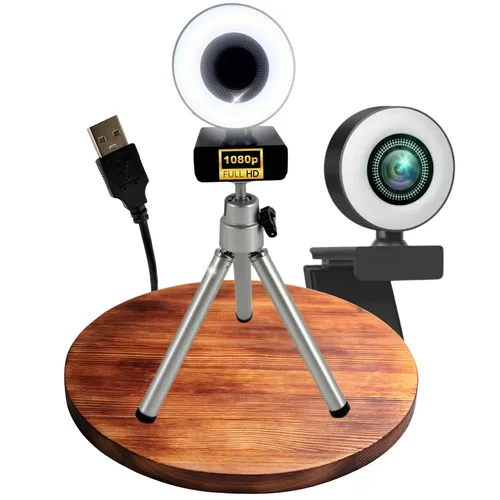 Webcam mit Dual Mikrofon Ringlicht Lampe + Stativ Full HD 1080p Autofokus USB PC