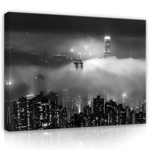 WallArena - Leinwand Bilder - Stadt Nacht schwarz - 60x40 cm Leinwandbilder - Bild auf leinwand - Wandbild XXL groß Wandbilder für Wohnzimmer Schlafzimmer Wohnzimmerbilder Modern