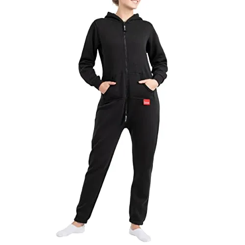 Jumpi Damen Jumpsuit Overall Einteiler Schwarz Gr. XS - Jumpsuit für Damen aus weicher Baumwollmischung, ideal für entspannte Freizeitmomente mit zwei praktischen Eingriffstaschen.